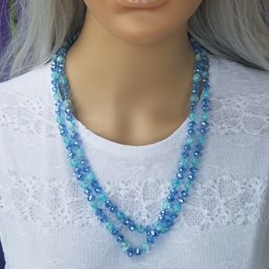Beautiful Blues Glass hand knotted single strand necklace